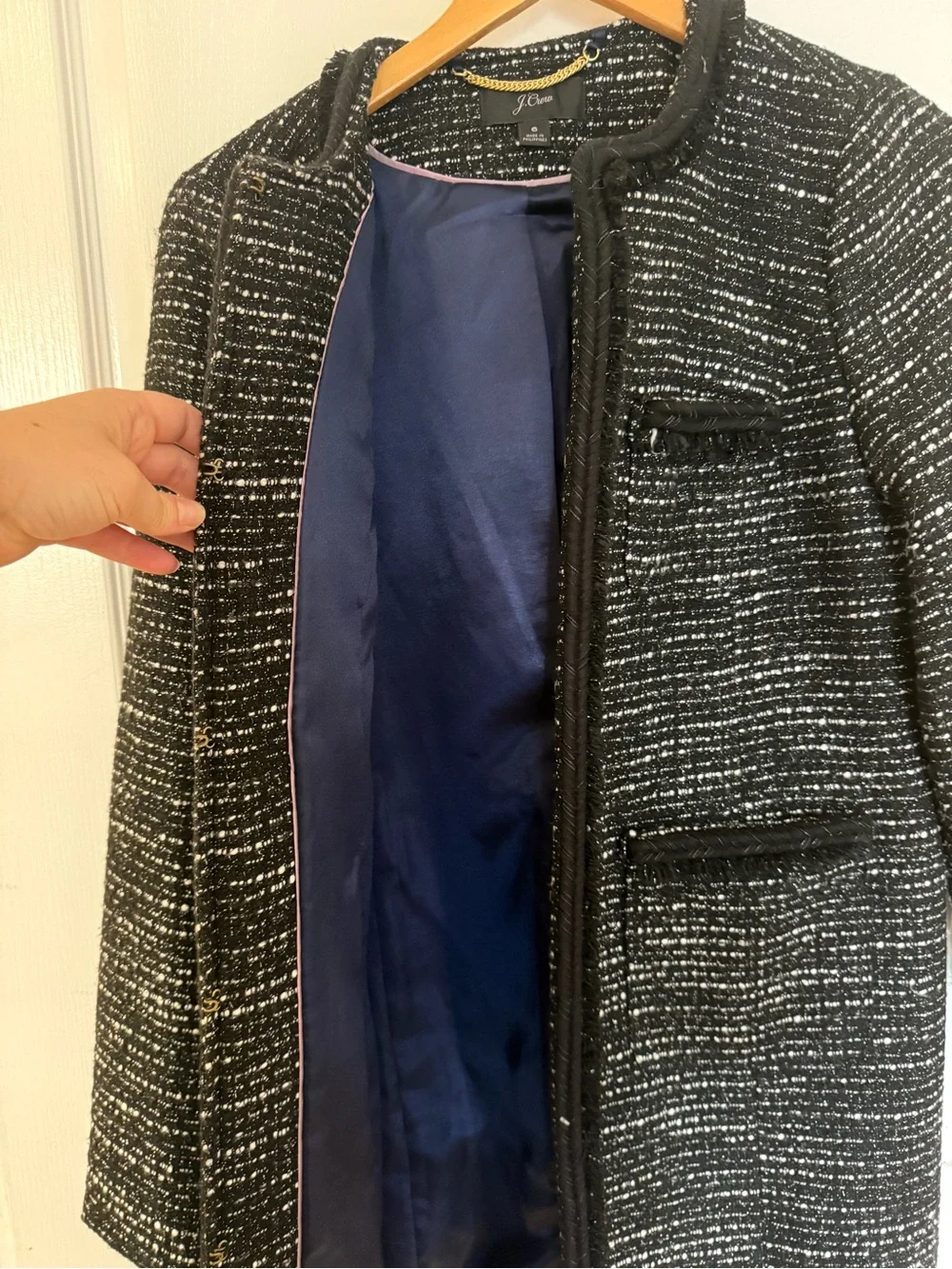 J. Crew Black Tweed Collarless Pea Coat